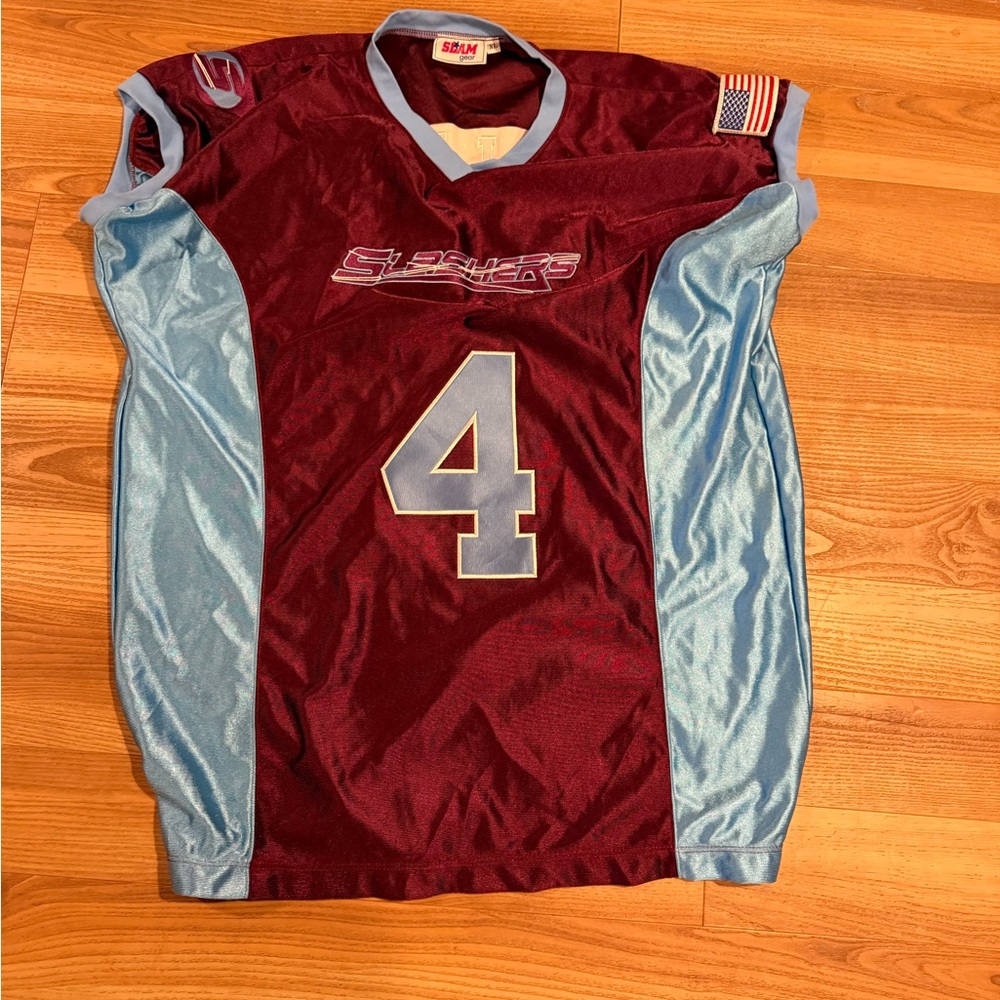 Slashers rugby Jersey #4 Williams Maroon Light Blue Men’s